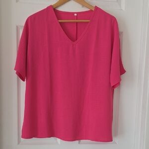 Vibrant Pink V-Neck Short Sleeve Top Lightweight